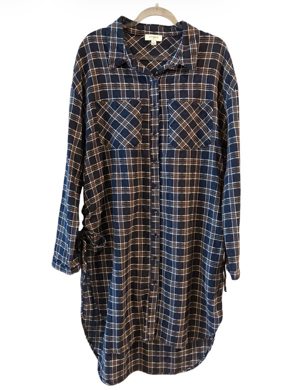 Umgee Plaid Shirt Dress Large Equestrian Country Western Boh